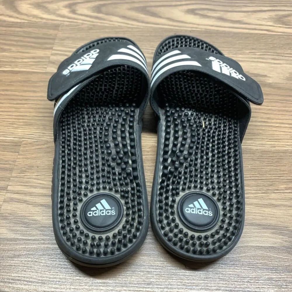 Adidas Youth Adissage Slides Boys Size 8 EU 42 Black White Massage Hook and Loop